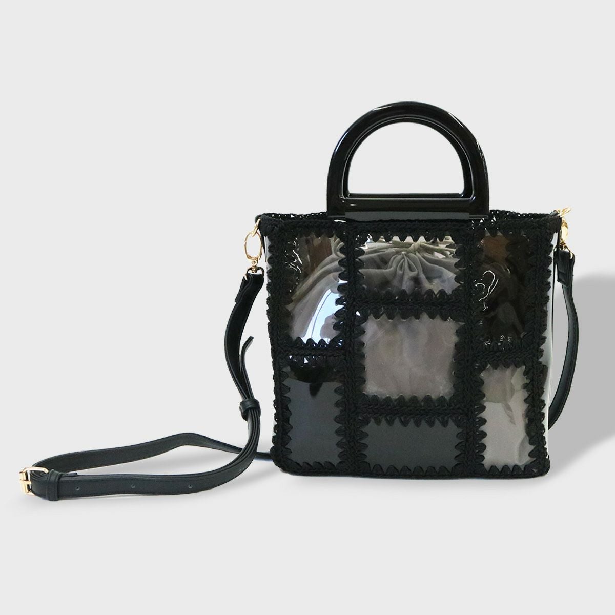 大容量の非売品ブラックショルダーバッグ メイクアップ用 ACCOMMODEクリアクロシェショルダー ブラック | ショルダーバッグ
