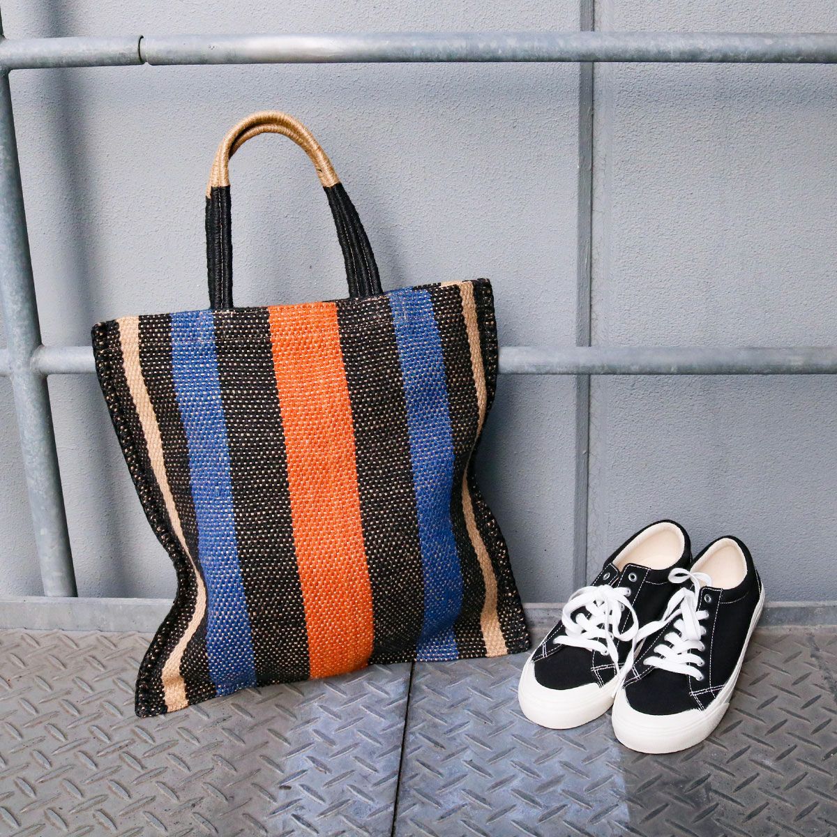 TARANGOTARANGO JUTE/ストライプトート ブラック | カゴバッグ