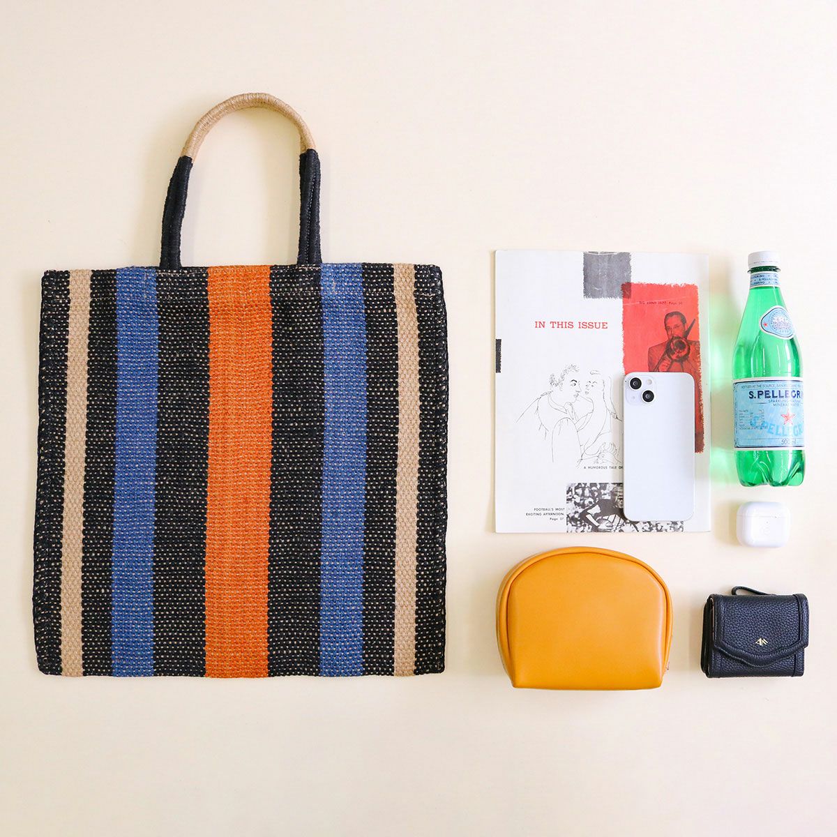 TARANGOTARANGO JUTE/ストライプトート ブラック | カゴバッグ
