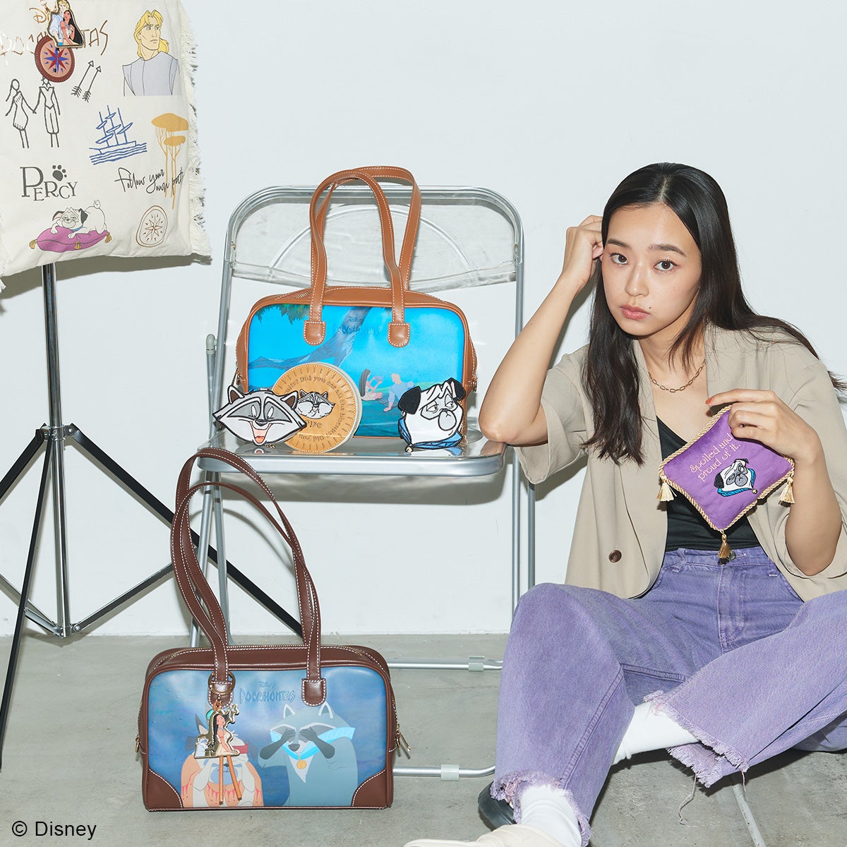 DISNEY COLLECTIONポカホンタス/グラフィックボストンバッグ ダーク
